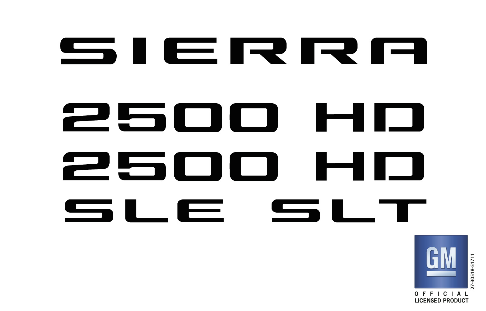 GMC SIERRA 2500 HD BLACK Emblem Overlay Decal Lettering Set