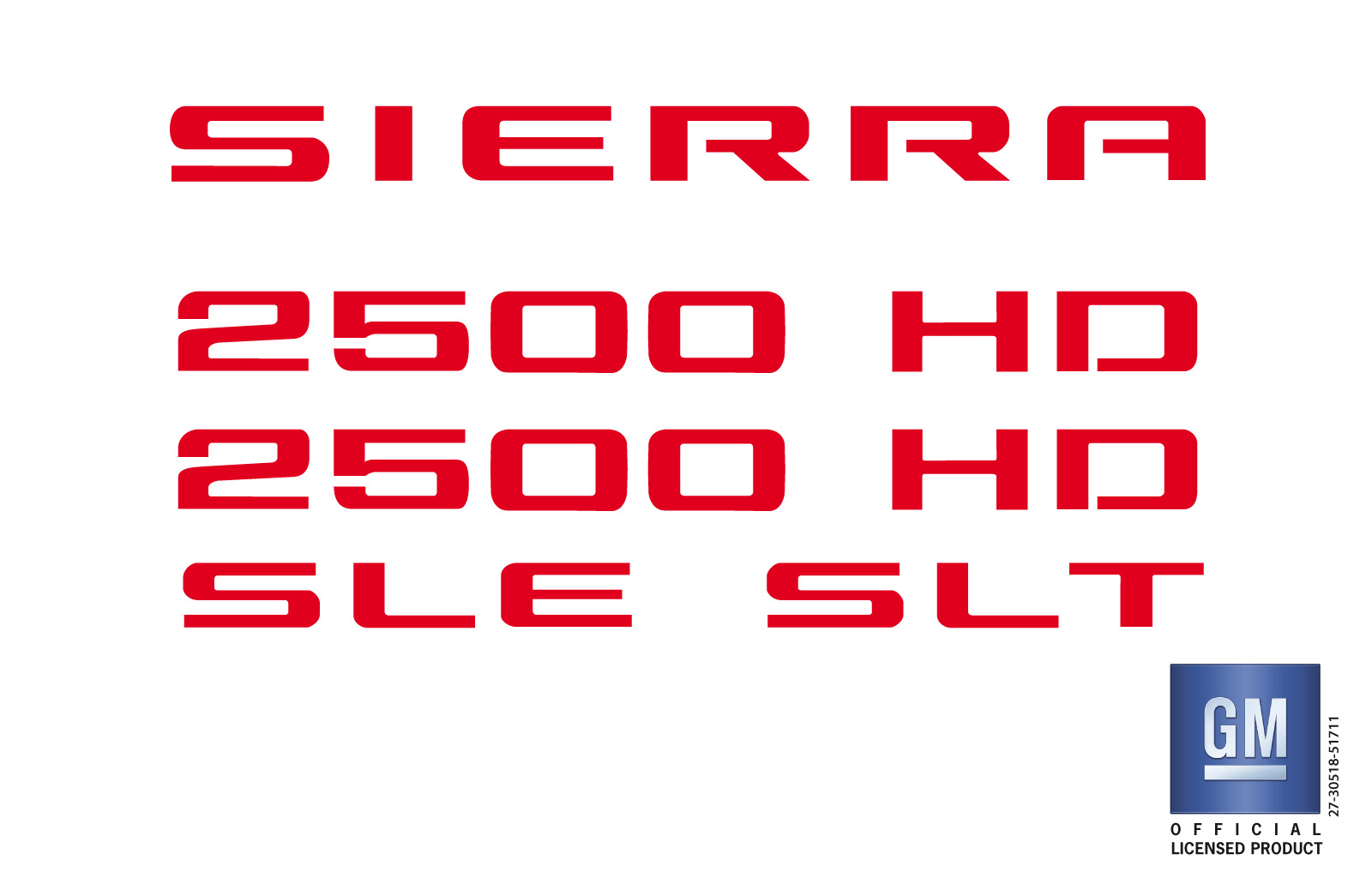 GMC SIERRA 2500 HD Red Emblem Overlay Decal Lettering Set