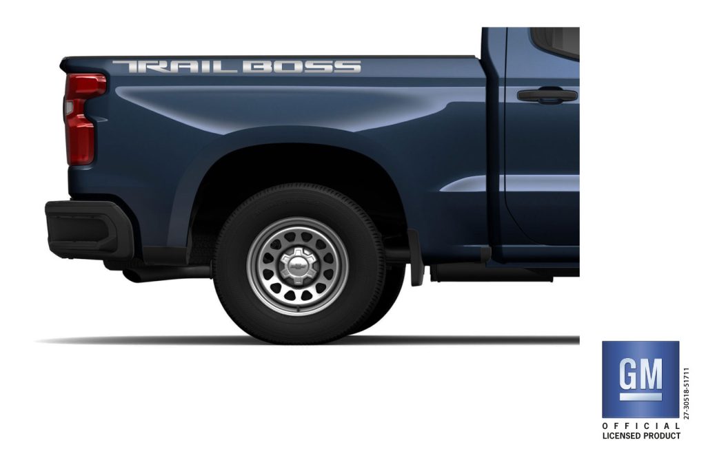 Chevrolet Silverado Silver Trail Boss Bedside Lettering Decals Set of 2