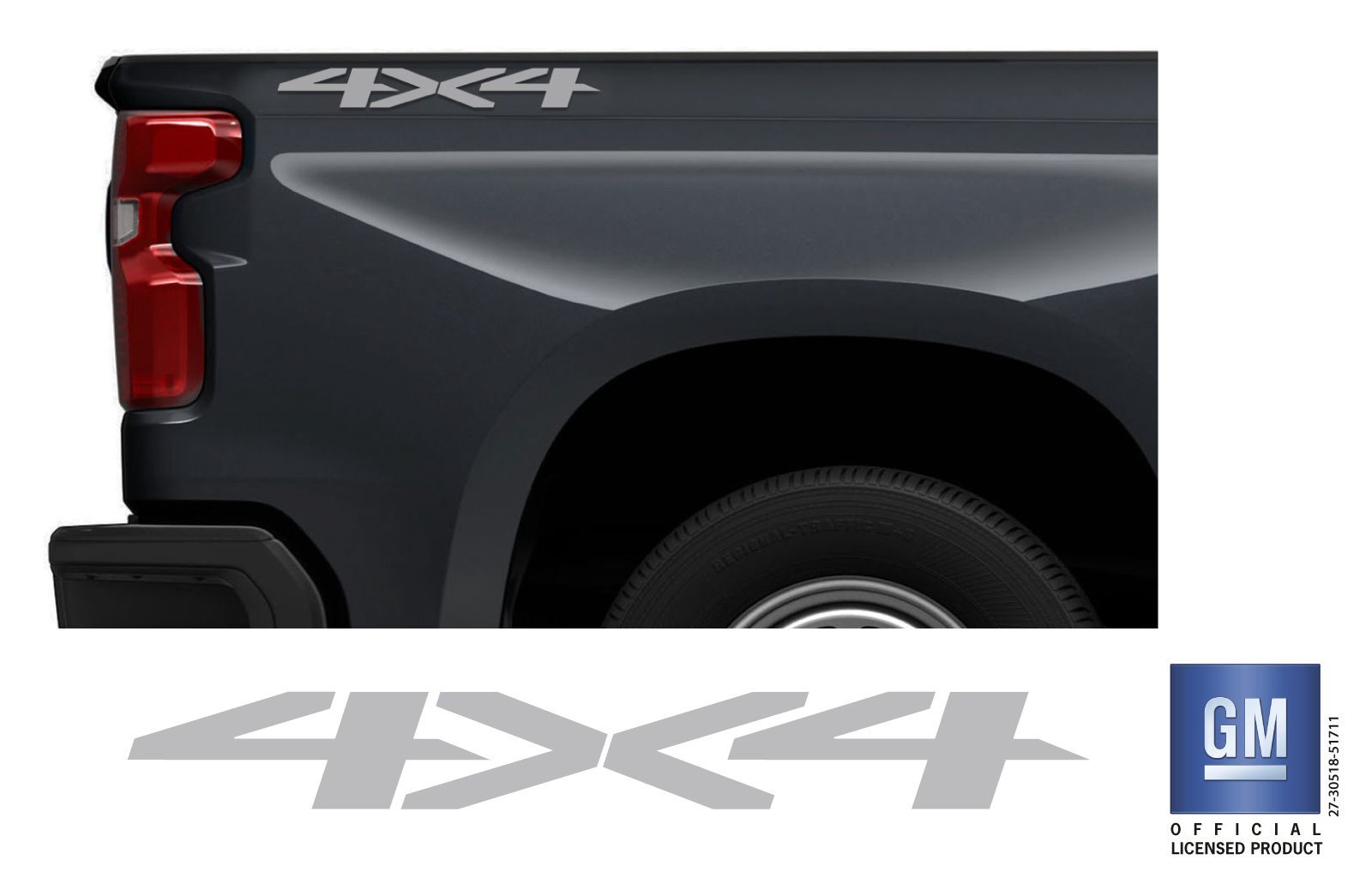 Chevrolet Silverado Silver 4X4 Bedside Decals Set of 2