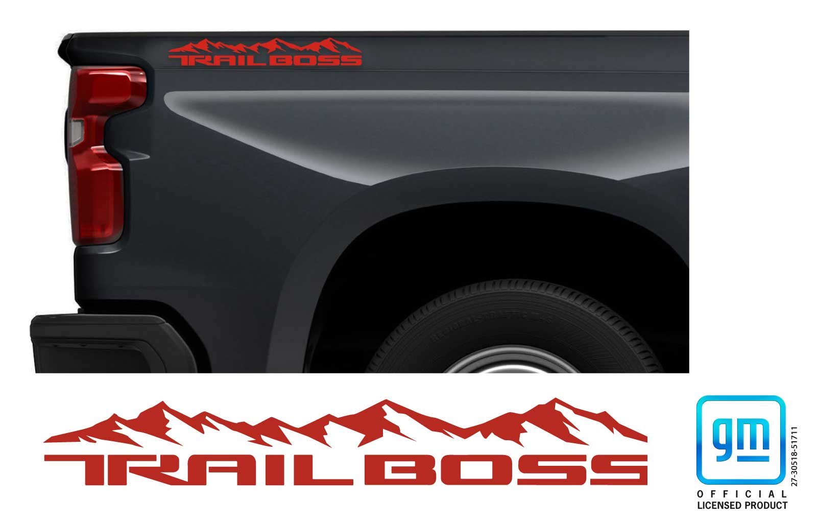 Chevrolet Silverado Red Mountain TRAIL BOSS Bedside Decals Set of 2