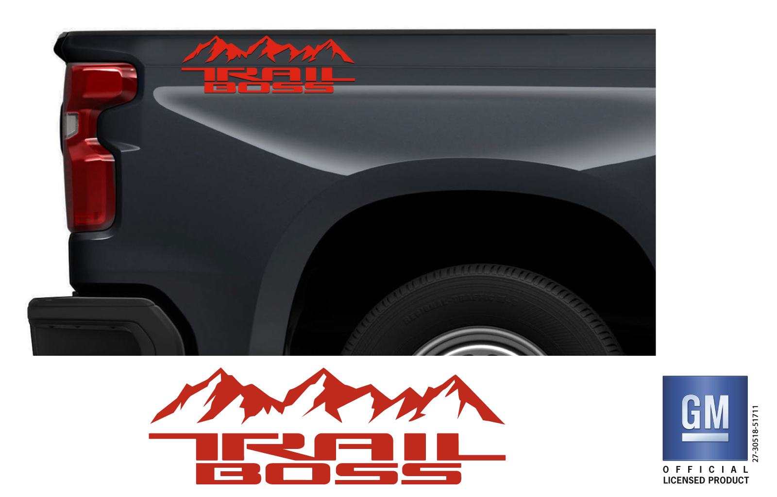 Chevrolet Silverado Red Mountain TRAIL BOSS Bedside Decals Set of 2