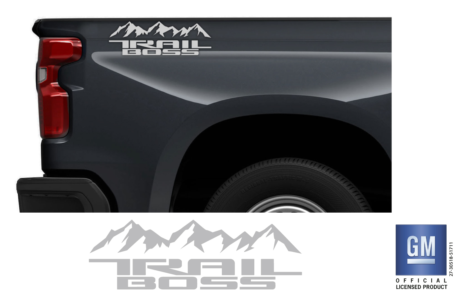 Chevy Silverado Silver Mountain TRAIL BOSS Bedside Decals Set of 2