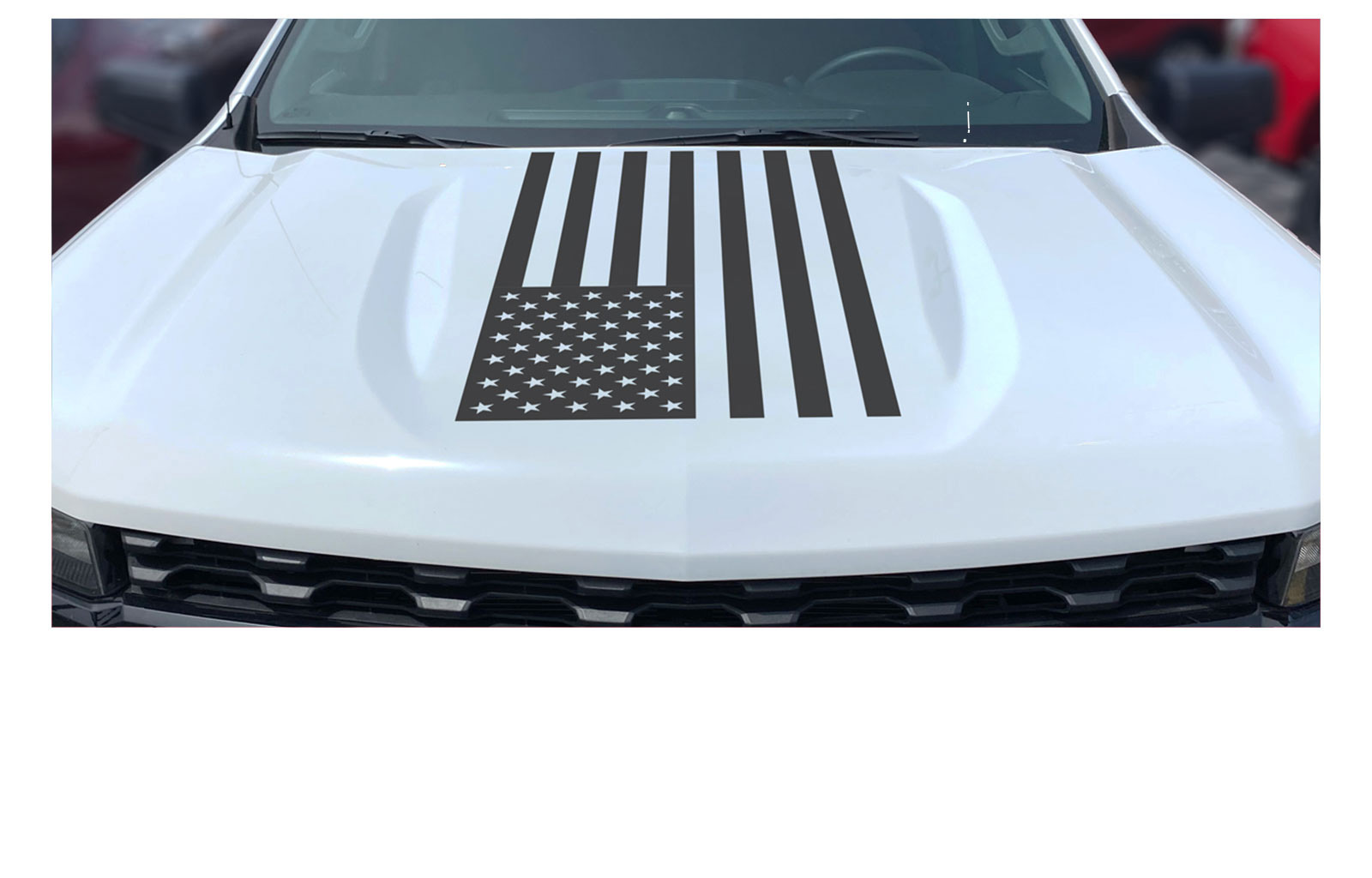 Chevrolet Silverado Gloss Black American Flag Hood Decal Graphic