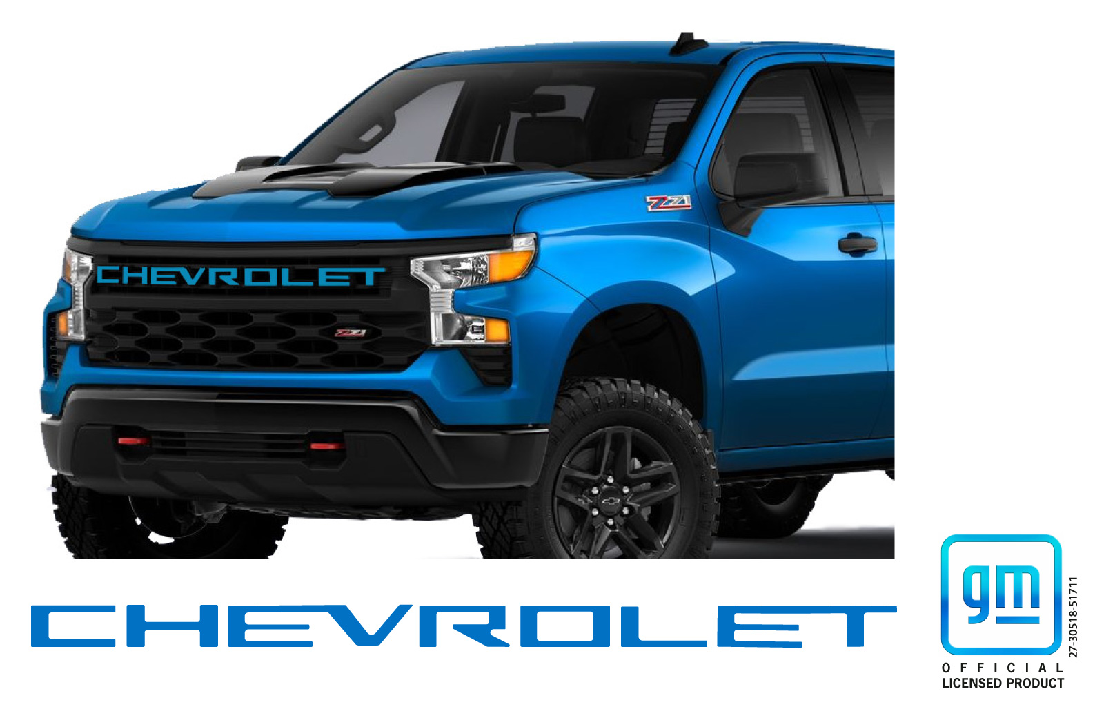 Chevrolet Silverado Glacier Blue Trail Boss Grille Lettering Decal Kit
