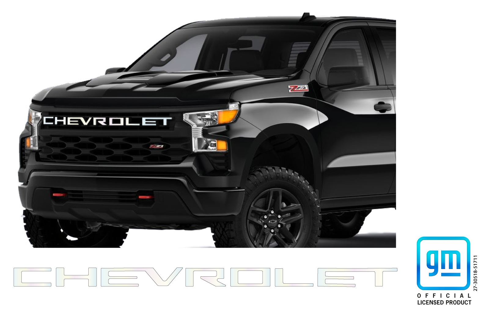 Chevrolet Silverado White Trail Boss Grille Lettering Overlay Decal Kit
