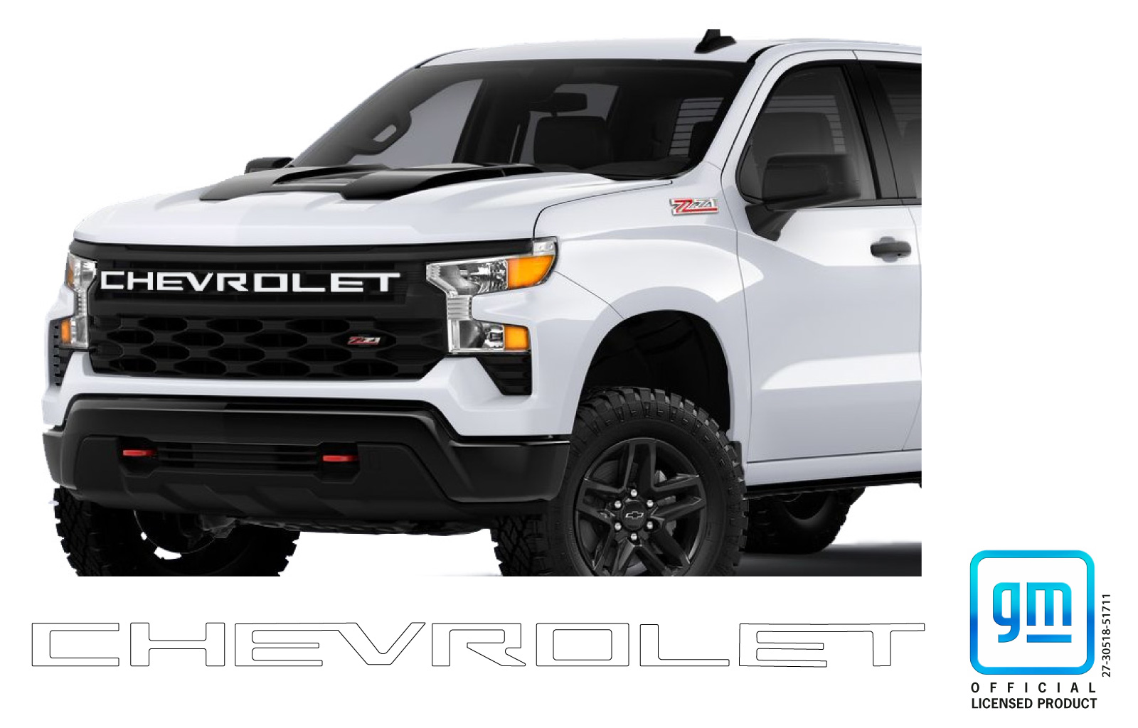 Chevrolet Silverado White Trail Boss Grille Lettering Overlay Decal Kit