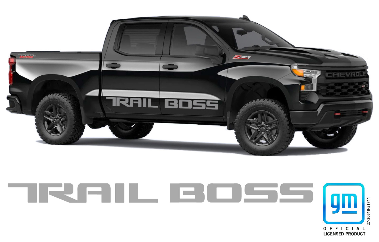 Chevrolet Silverado Silver TRAIL BOSS Body Side Decals Set of 2
