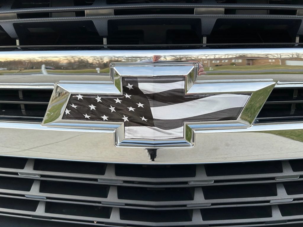 Chevrolet Silverado Black American Flag Grille Gate Bowtie Overlay Decals