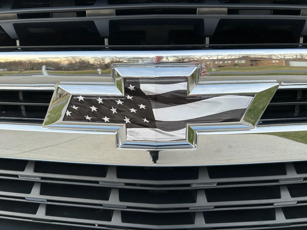 Chevrolet Silverado Black American Flag Grille Gate Bowtie Overlay Decals