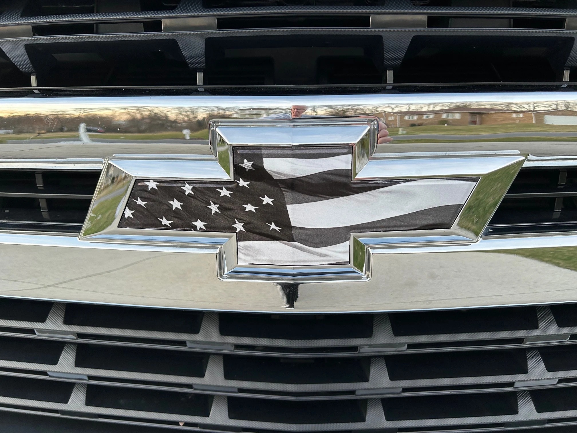 Chevrolet Silverado Black American Flag Grille Gate Bowtie Overlay Decals
