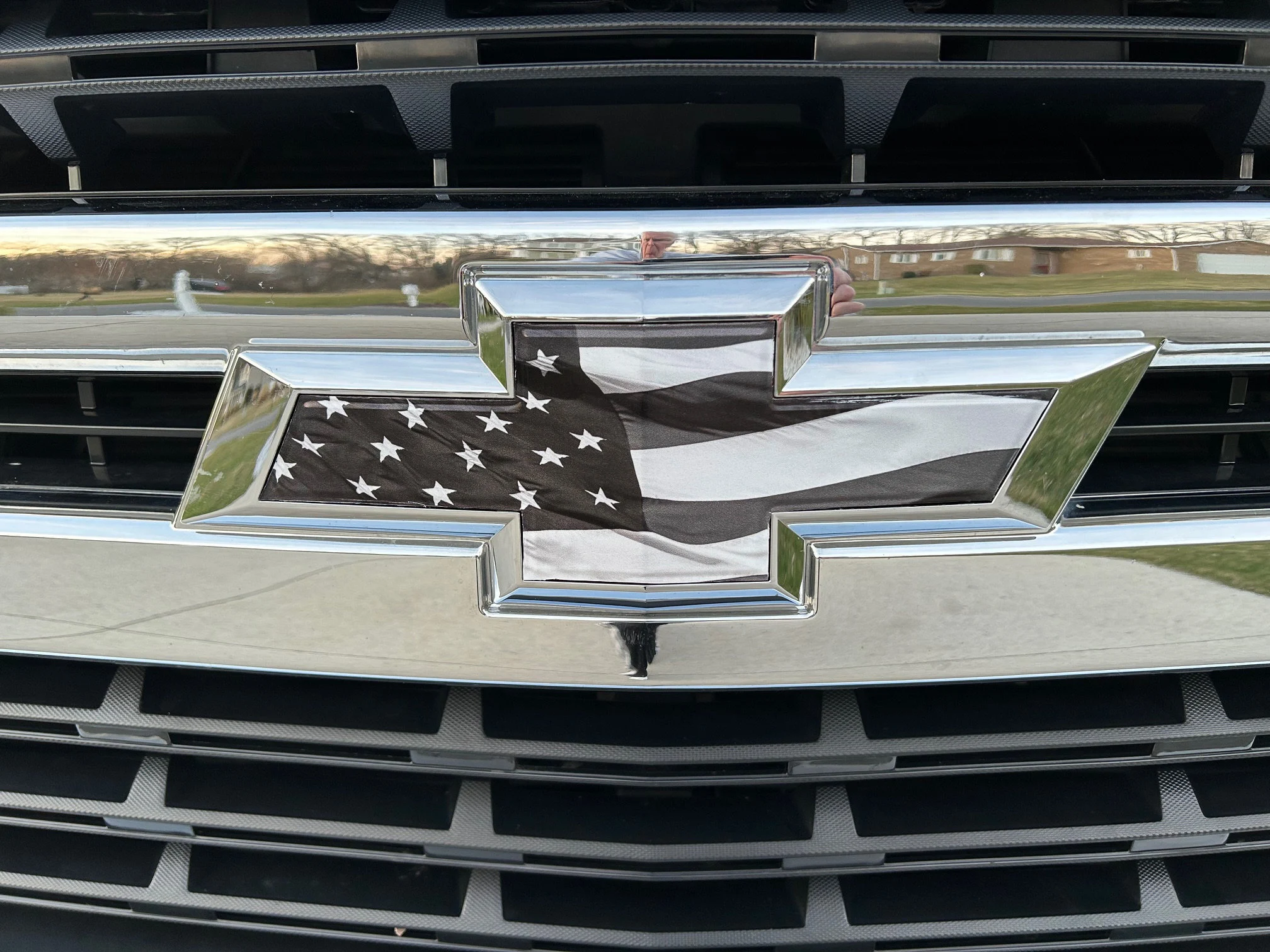 Chevrolet Silverado Black American Flag Grille Gate Bowtie Overlay Decals