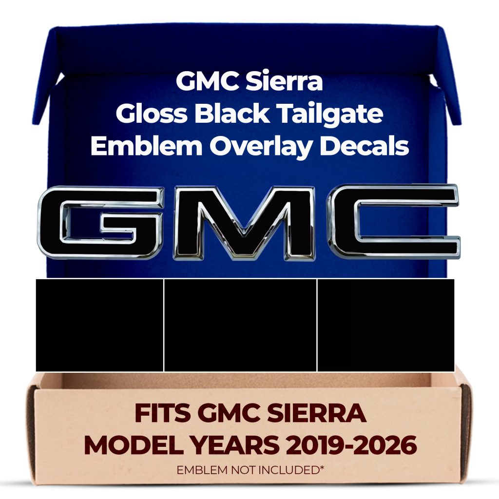 GMC Sierra Gloss Black (Blackout) Tailgate GMC Emblem Overlay Decals