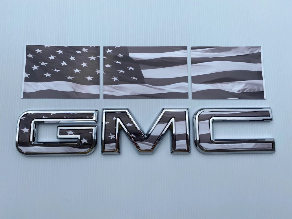 GMC Sierra Black American Flag Tailgate GMC Emblem Overlay Decals