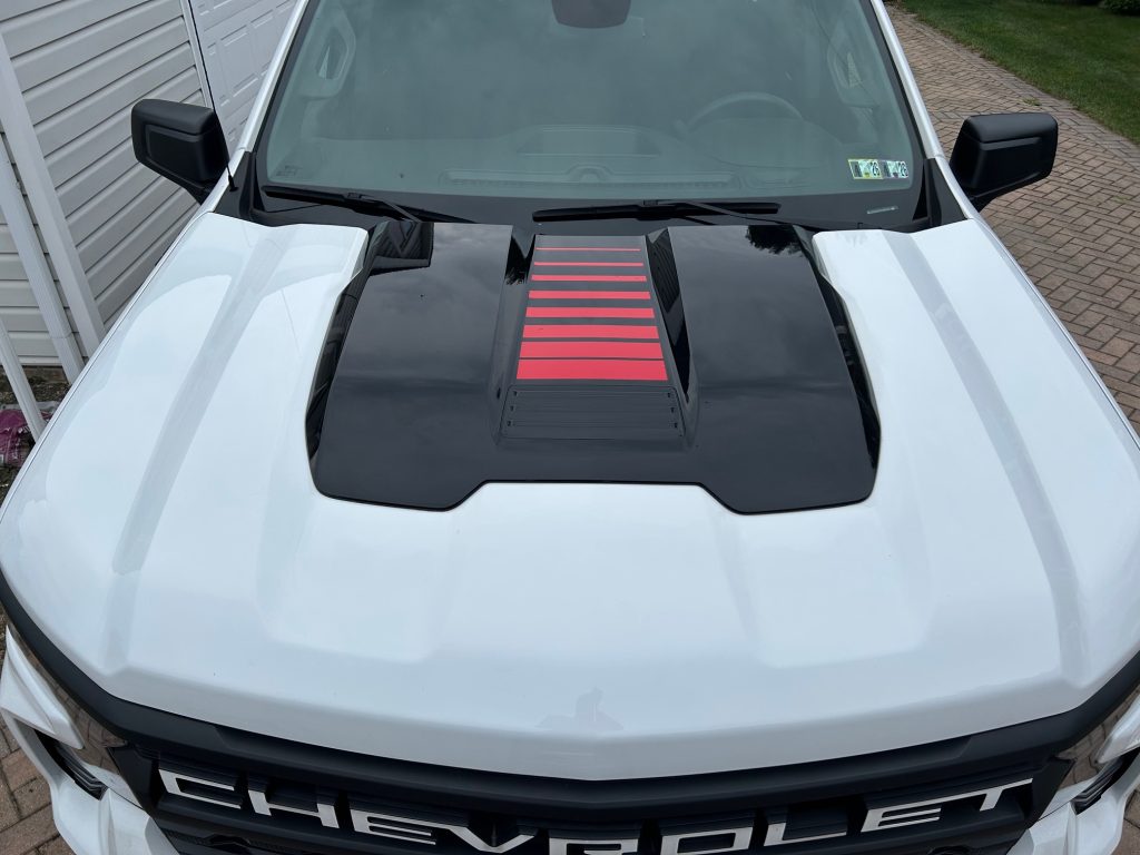 Chevrolet Silverado Red Fade Stripes Center Hood Scoop Decal