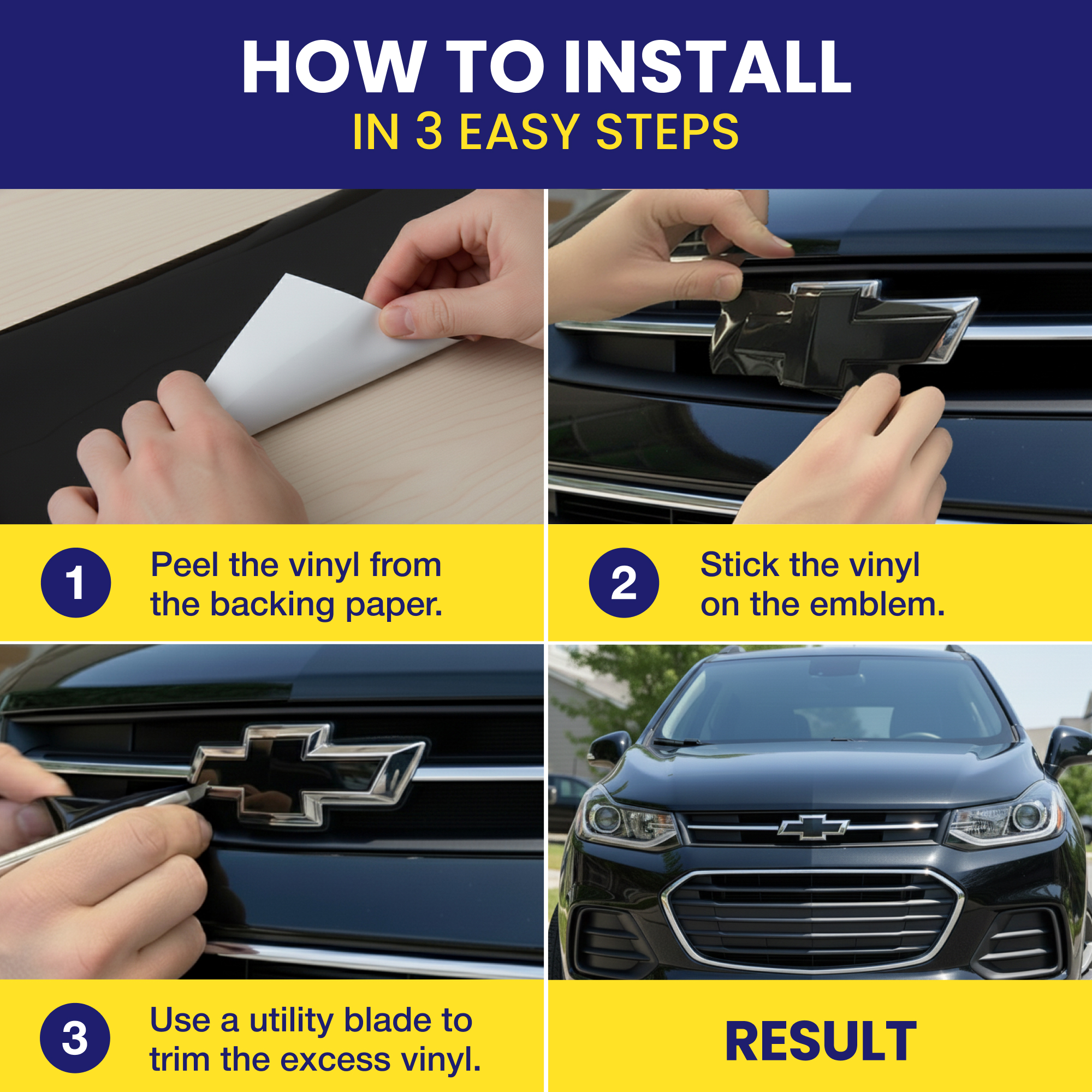 Chevrolet Trax Blackout Grille Gate Bowtie Emblem Overlay Decals Set of 2 - Image 2