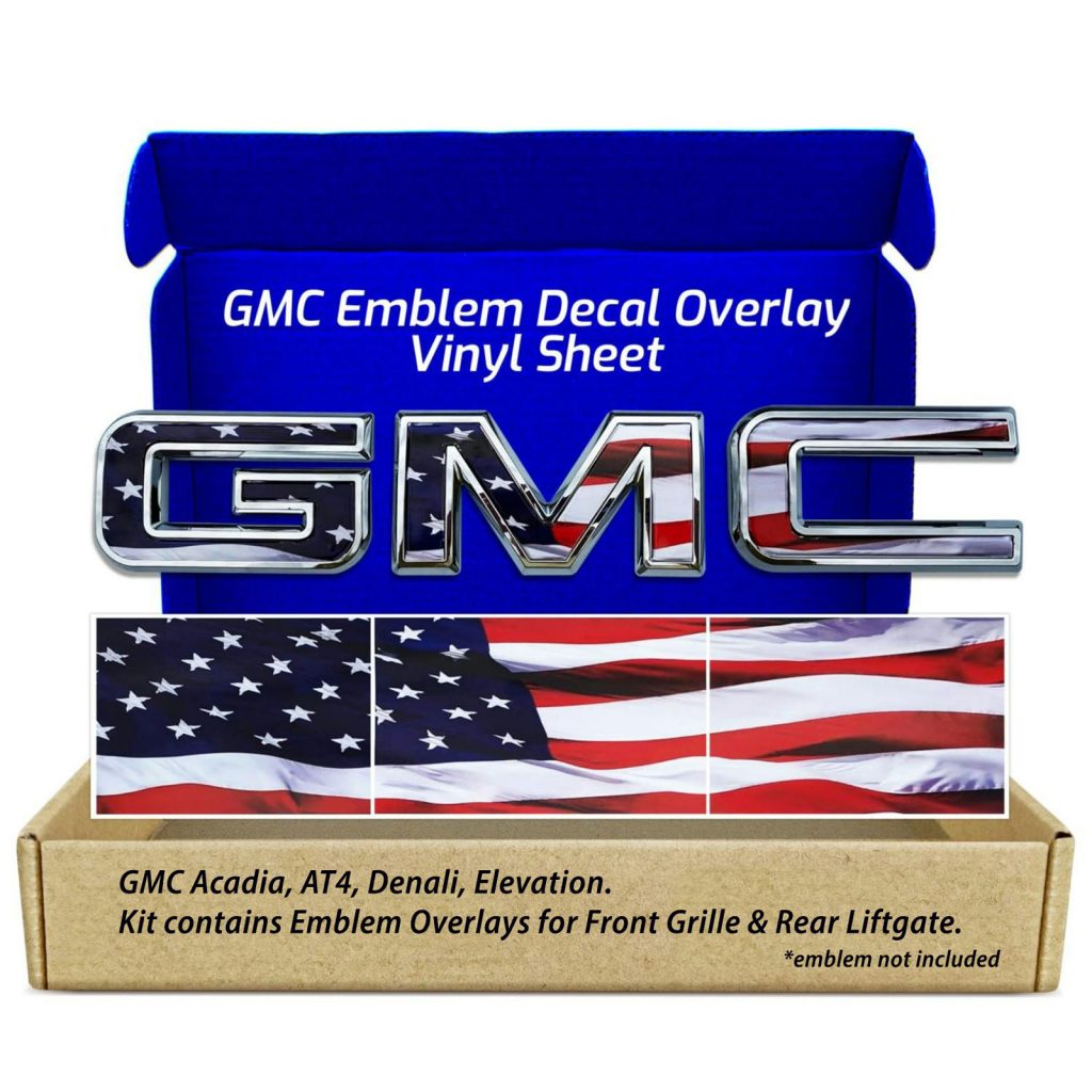 GMC Acadia American Flag Grille Gate GMC Emblem Overlay Decals Kit Set of 2
