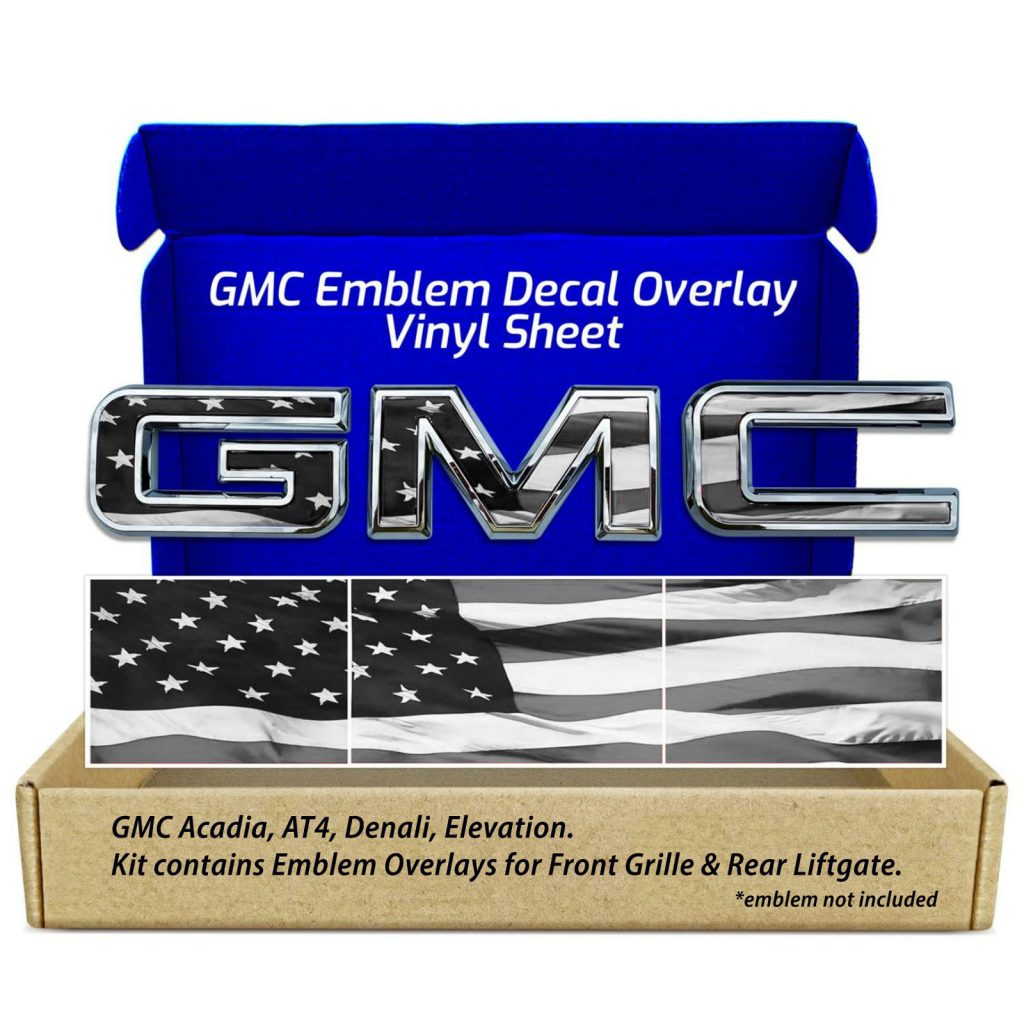 GMC Acadia Black Flag Grille Gate GMC Emblem Overlay Decals Kit Set of 2