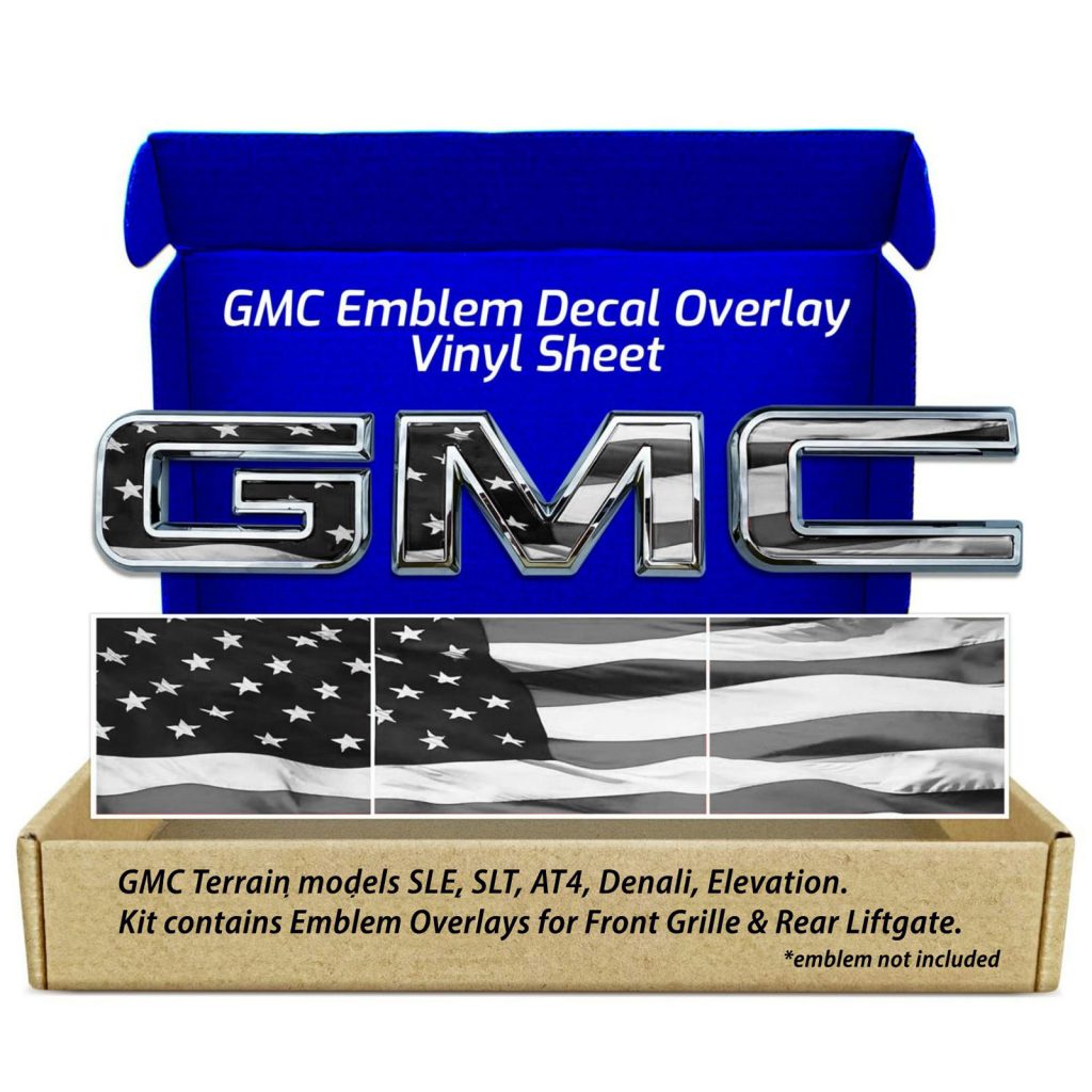GMC Terrain Black Flag Grille Gate GMC Emblem Overlay Decals Kit Set of 2
