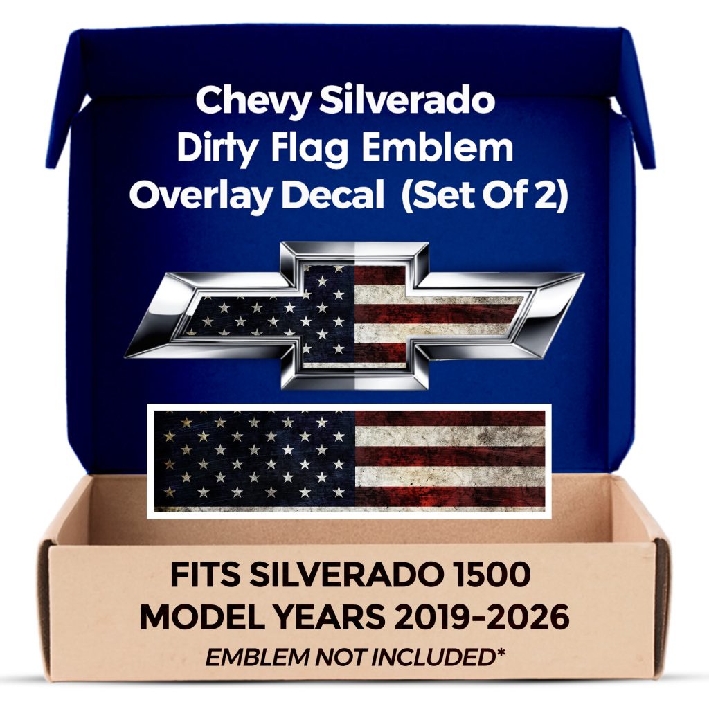 Chevrolet Silverado Dirty American Flag Grille Tailgate Bowtie Overlay Decals Set of 2